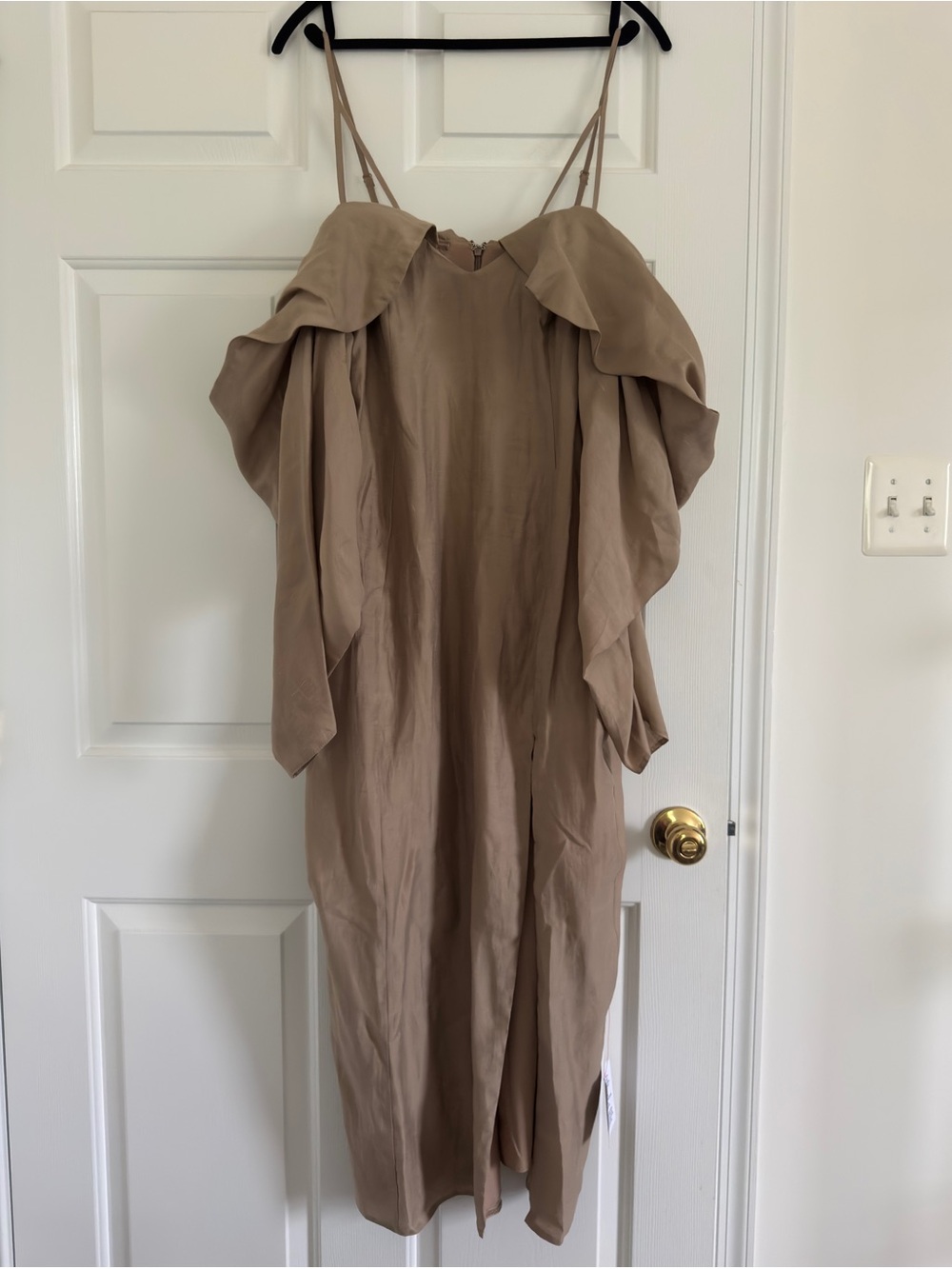 ASOS One-Shoulder Taupe Maxi Dress with Side Slit